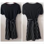 SheIn  Unity Striped Panel Belted A-line Dress Black White Size L Photo 4