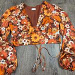 Le lis  Blouse 1970's Style Cinch Tie Top Floral Flare Sleeve Large Fall Colors Photo 0