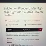 Lululemon Wunder Under HR 28” Sz4 Dark Olive Photo 2