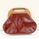 Etienne Aigner  Vintage Leather Wooden Elegant Red Clutch Handbag Photo 2