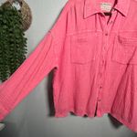 Free People NEW  Cardiff Top Pink Barbicore Cotton Gauze Button-Up Shirt Small Photo 3