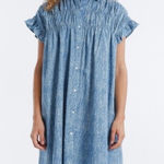 Lili Sidonio Cotton Button Through Dress with Short Ruffled Sleeves XS Blue Photo 0