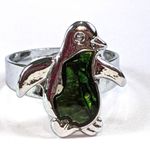 Penguin Adjustable Ring Silver/Green Stone A410 Photo 2