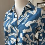 Haute Hippie  Cropped Front Tie Button Up Top Blue White Abstract Linen Blend M Photo 4