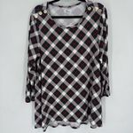kim rogers NWT Womens 3/4 Sleeve Crew Neck Printed Shirt Holiday Tartan Plaid XL Photo 1