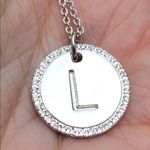 Rhodium Plated Round Initial L CZ Pendant Necklace Silver Photo 1