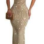 Boutique Gold Rhinestone Maxi Dress Photo 0