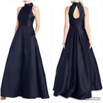 Monique Lhuillier High Neck Evening Gown Dress Navy Pockets Photo 1