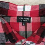 Known Supply Women's Large Flannel Button Down Shirt Plaid‎ Organic Cotton Red Photo 4