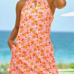 Cabana‎ Life Pink Orange Floral Sleeveless Stretch Dress Size LARGE Pockets Photo 0