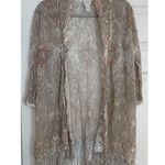 Chico's  Open Knit Kimono Sz LG (2) Lightweight Fringe Pink Tan Beach Boho Festiva Photo 0