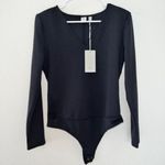 Joie  Nordstrom V Neck Puff $188 NWT Black Bodysuit Bodycon Blouse Thong OOS Photo 1