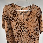 Entro Black Tan Leopard cheetah Print Blouse m short sleeve casual oversized Photo 5