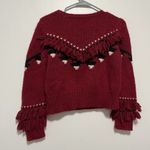 Love Shack Fancy ‎ Atlas Fringe Crop Red Baby Alpaca Wool Blend Sweater Size Small Photo 6