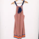 Mud Pie  Orange Navy Tie Back Midi Dress Vacation Summer Beachy Sleeveless Size L Photo 3