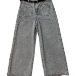 ZARA Wide Leg Cropped Jeans Gray Wash High Waist‎ Pockets Belted Womens Size 6 Photo 0