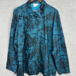 Coldwater Creek Blue Button-Up Top Floral Velvet Lace Mesh Womens 2X Whimsigoth Photo 0