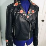 WD•NY WD.NY Black Moto Jacket with Embroidered Flowers Photo 2
