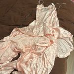 Alice + Olivia NWT pink stretch satin high low lace trim low back dress Photo 5