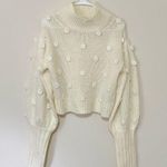 Farm Rio  White Floral Appliqué Lantern Sleeve Sweater Size Medium Photo 4