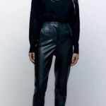 ZARA Ankle Faux Leather Pants High Rise Black Size Small Photo 13