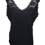 Maurice's  Black Lace Sleeveless Shirt Ruched Sides V-neck V-back Photo 0