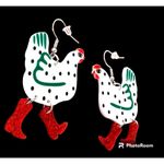 Christmas Chicken Earrings Glitter Red Boots Made for Walking Farm House… Photo 3