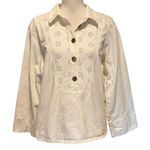 See By Chloe  Size 46 US 14 Denim Popover Shirt White Flower Cutouts FLAW Photo 0