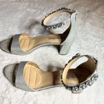 Badgley Mischka  Silver Glitter Rhinestone Embellished  Ankle Strap Block Heels Photo 9