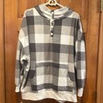 Old Navy  women’s gray buffalo check quarter button fleece  hoodie size xlarge . Photo 0