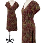 Ralph Lauren Vintage 90s Silk Paisley Knee Length Dress Faux Wrap Red Green S Photo 1