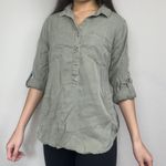 Thread and Supply Army Green Half-Button Collared Shirt Photo 0