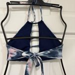 Bikini Top Tie Dye Cut Out Halter Adjustable Padded Size Medium Blue/White Blue Photo 2