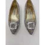 Kate Spade Sandals Silver Buckle Up Flats Metallic Tweed Pointed Toe US 6.5 B Photo 2