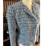 ZARA Blue Blazer Tweed Jacket size small top button missing stylish work blazer Photo 2
