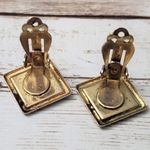 Vintage Clip On Earrings Diamond Shape Black with Dark Gold Pattern 7/8" Photo 3