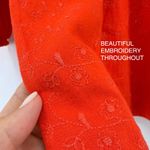 J.Crew Red Embroidered Cotton Tassle Tie Neck 3/4 Sleeve Blouse Top Size Small Photo 4