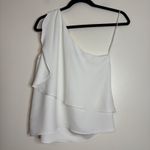 Intermix  White One Shoulder Ruffle Asymmetrical Top Size M Made in USA Photo 3