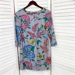 Boden Eliza Floral Bird Print Silk Blend Shift Tunic Dress Gray 4 Gray Photo 6