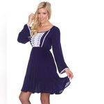 White Mark Navy Blue Anama Mini Dress with White Lace Trim Milkmaid Pin Up Girl Size M Photo 1