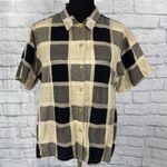 Angelique cotton blend button down short sleeve collar shirt tan & black sz XL Photo 0