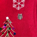 Vtg Classic Elements Red Sleeveless Skiing Happy Snowmen Sweater Vest w/Pin! Med Photo 1