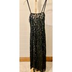 Auden black floral lace slip midi lingerie dress spaghetti straps slit Small Photo 2