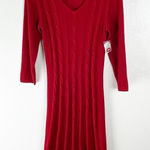 Nine West Red 3/4 Sleeves V-Neck Cable Knit Pleated Sweater Dress Size Large Photo 0