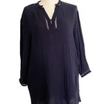 ZARA NWT  Tunic Dress With Lace Insert Linen Navy Photo 4
