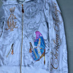 Rare Vintage Y2K Christian Audigier Butterfly White Gold Hoodie Zip Up Sweater Photo 6