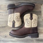 Palitutu Floral Western Boots Women’s US 7.5 Brown Beige Leather Cowboy Boots Photo 4