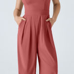 Halara Wide Leg Jumpsuit Orange Spaghetti Strap Pleated Pockets Size Medium Photo 0