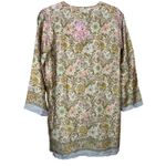 Dolma Silk Tunic Hand Embroidered Floral Print Anthropologie Boho Bohemian Small Pink Photo 1