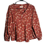 Lucky Brand  Floral Peasant Blouse Women's XL Rust Pink Long Sleeve V-Neck Top Photo 0